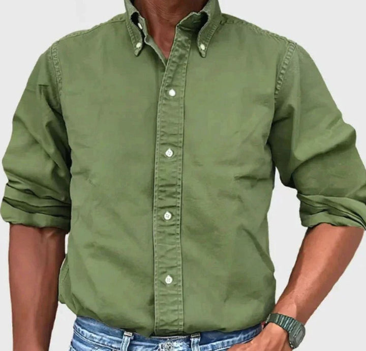 Men's Relaxed-Fit Long-Sleeve Button-Up Shirt - Military Green