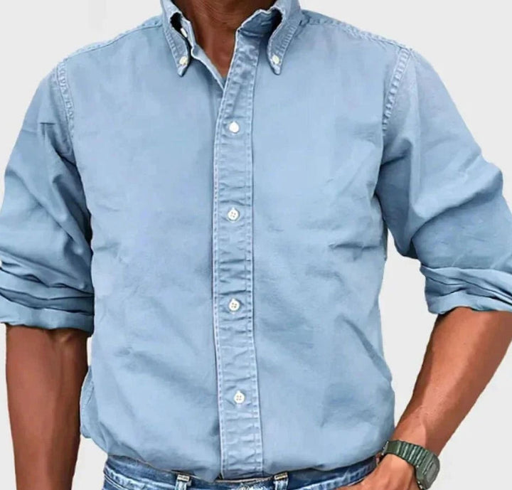 Men's Relaxed-Fit Long-Sleeve Button-Up Shirt - Light Blue