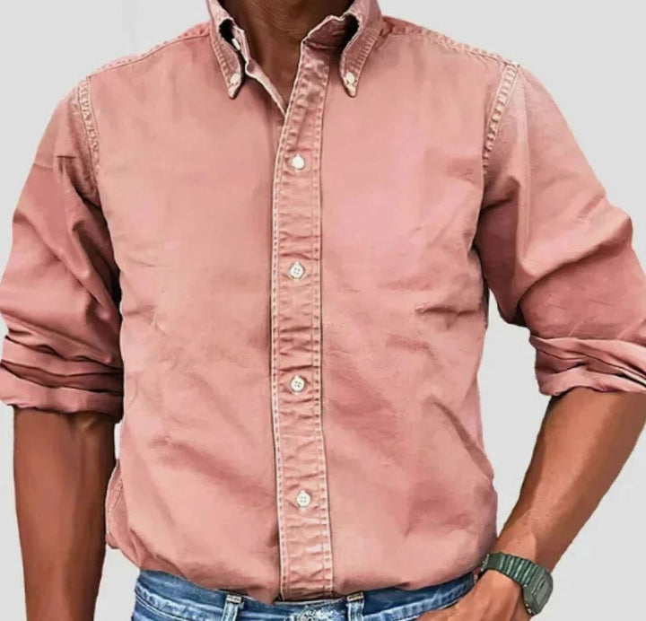Men's Relaxed-Fit Long-Sleeve Button-Up Shirt - Pink