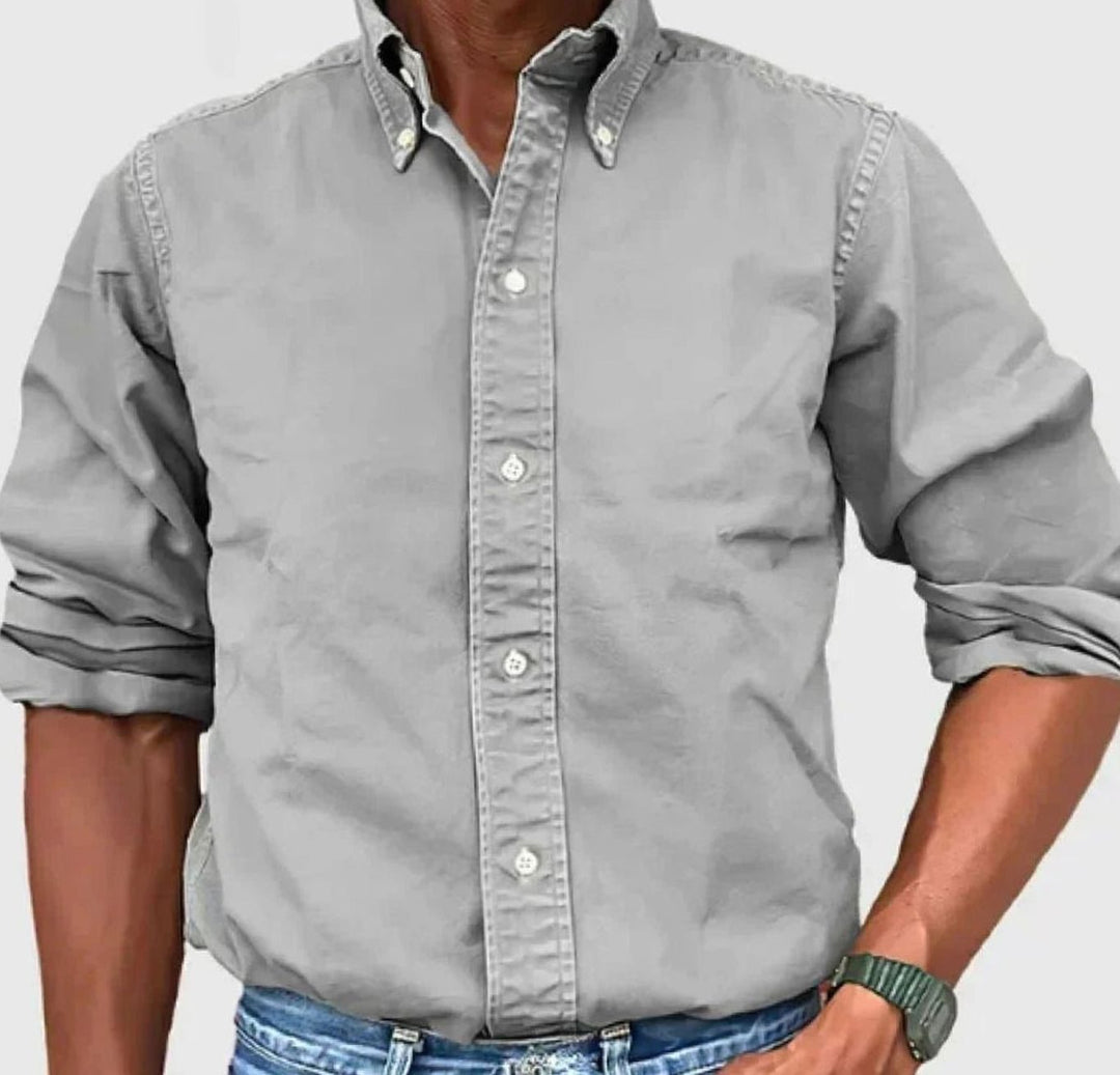 Men's Relaxed-Fit Long-Sleeve Button-Up Shirt - Grey