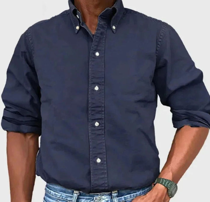 Men's Relaxed-Fit Long-Sleeve Button-Up Shirt - Navy Blue