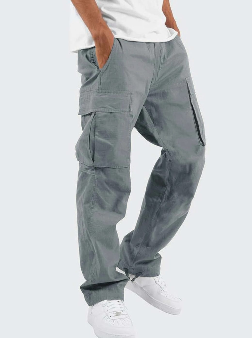 Men's Relaxed-Fit Multi-Pocket Cargo Pants - Gray