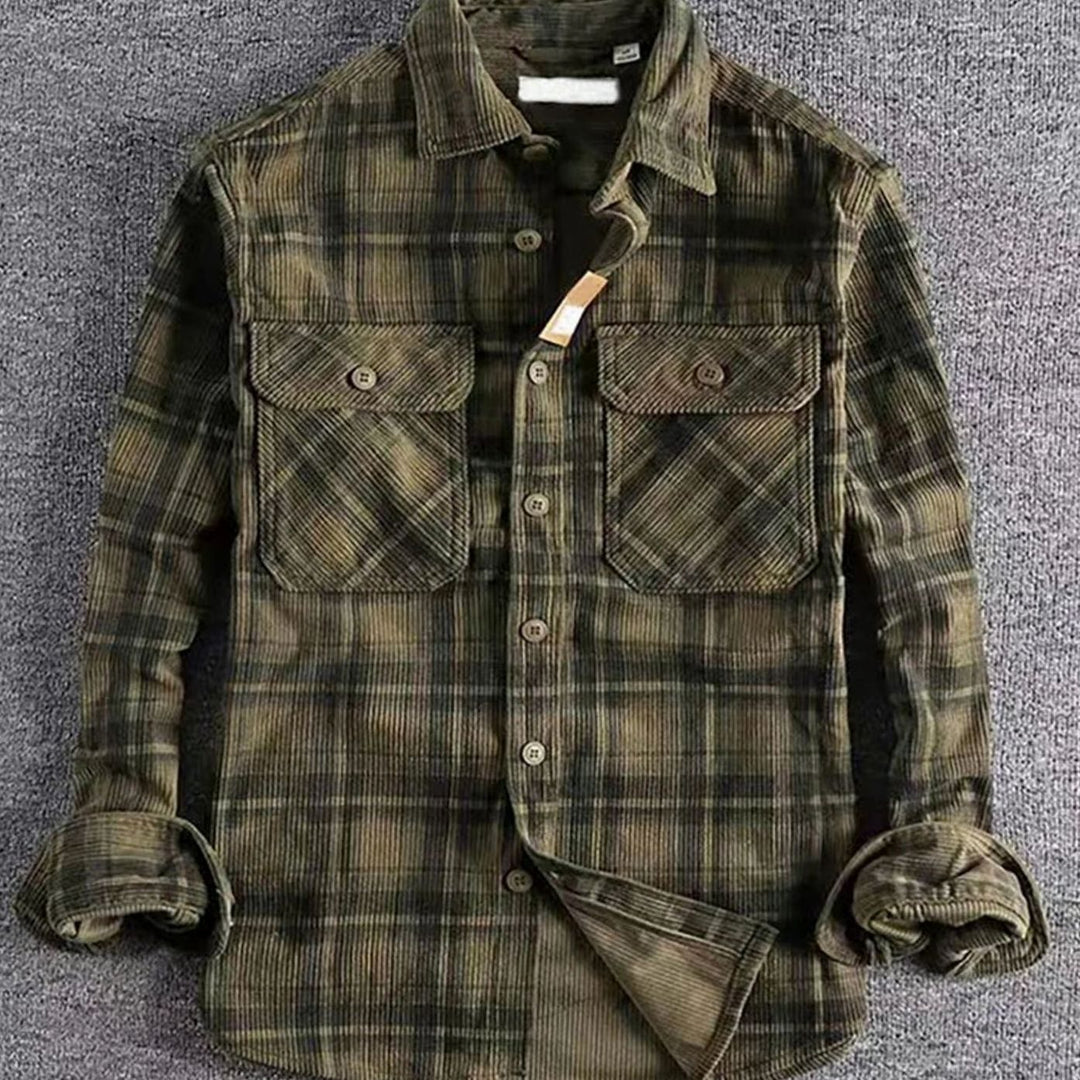 Men's Relaxed-Fit Plaid Flannel Long-Sleeve Button-Up Shirt - Green