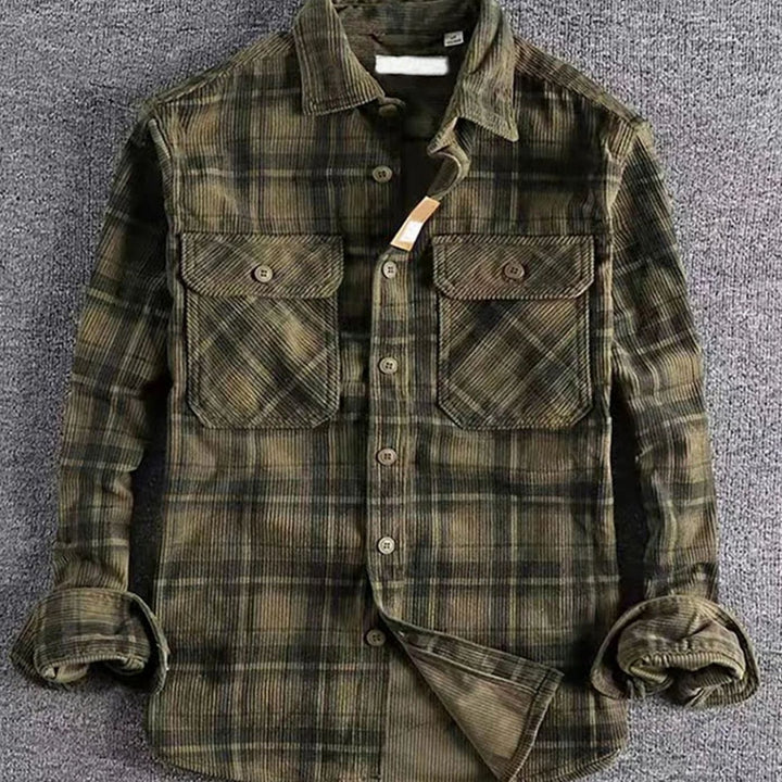 Men's Relaxed-Fit Plaid Flannel Long-Sleeve Button-Up Shirt - Green