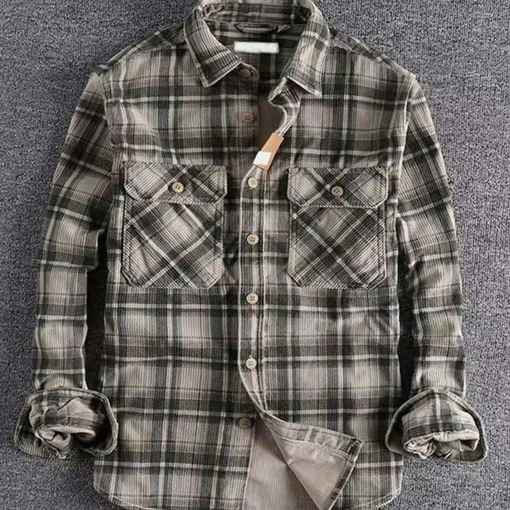 Men's Relaxed-Fit Plaid Flannel Long-Sleeve Button-Up Shirt - Dark Grey