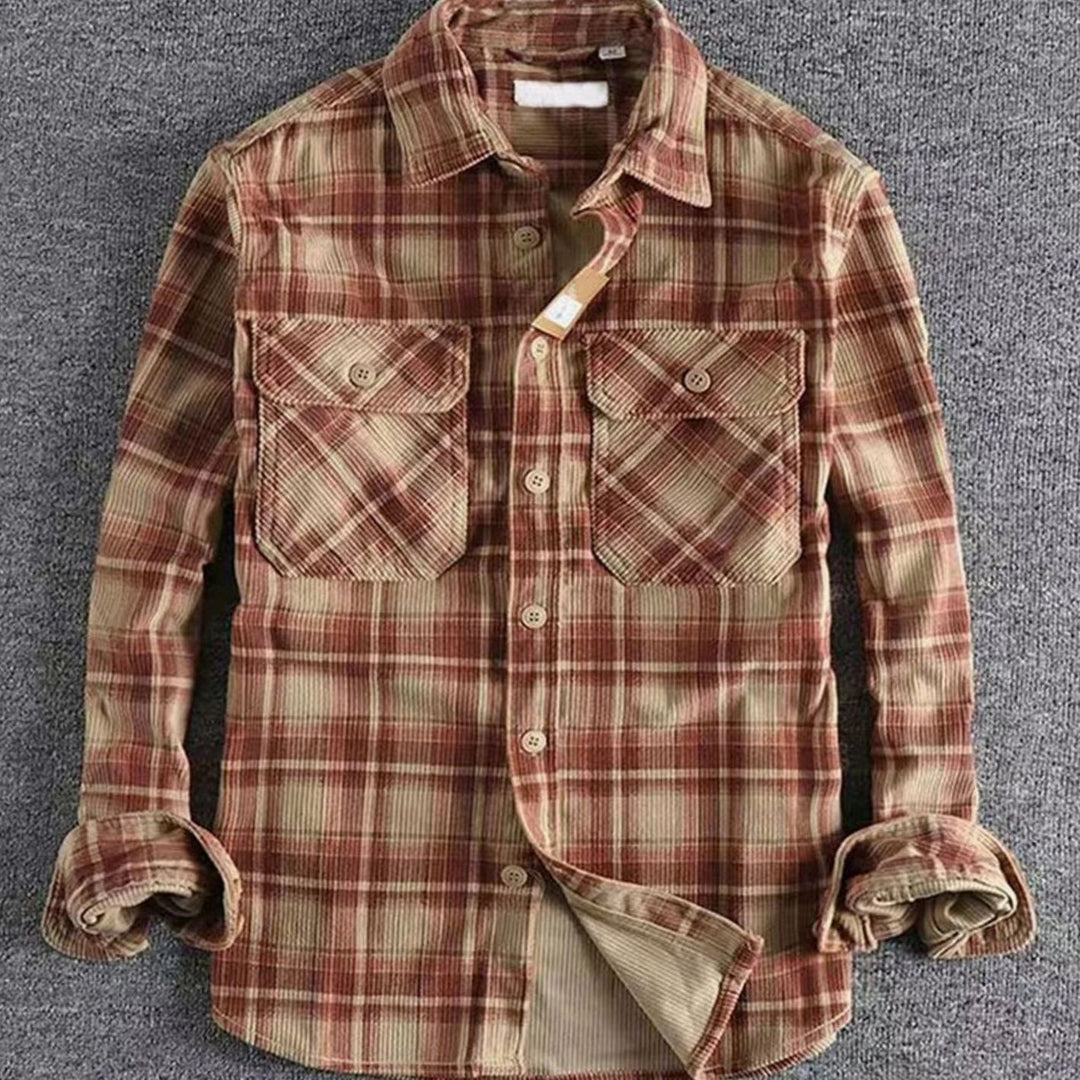 Men's Relaxed-Fit Plaid Flannel Long-Sleeve Button-Up Shirt - Red