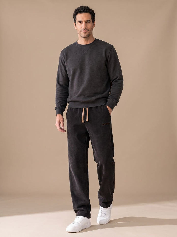 Men's Relaxed Straight-Leg Corduroy Drawstring Pants - Black