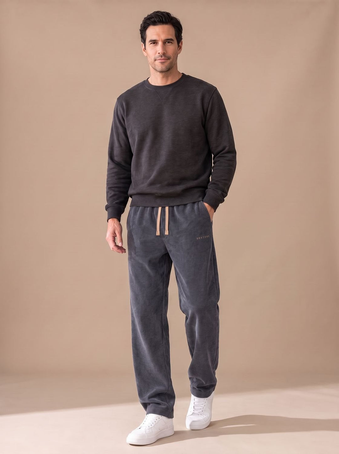 Men's Relaxed Straight-Leg Corduroy Drawstring Pants - Gray