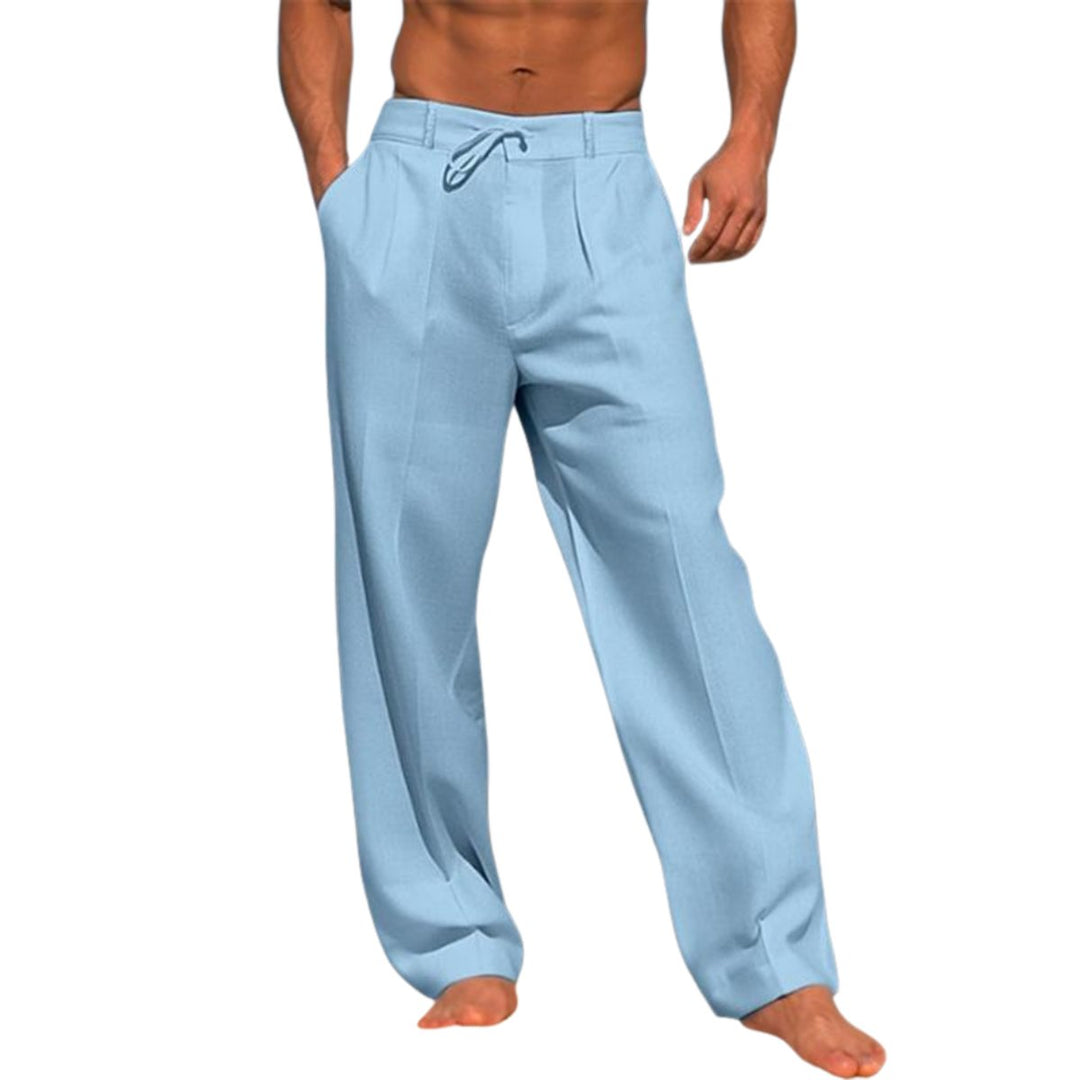 Men's Relaxed Wide-Leg Drawstring Linen-Blend Pants