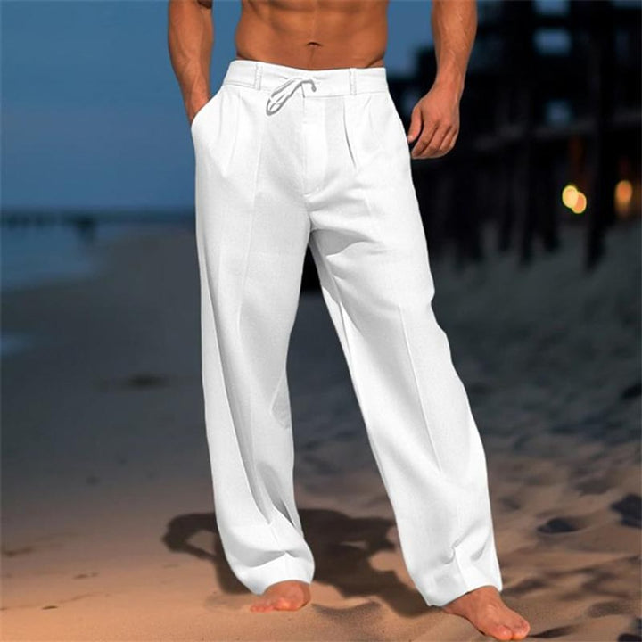 Men's Relaxed Wide-Leg Drawstring Linen-Blend Pants - White