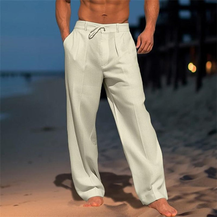 Men's Relaxed Wide-Leg Drawstring Linen-Blend Pants - Khaki