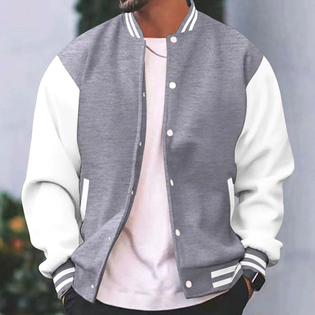 Men's Retro Two-Tone Snap-Button Varsity Jacket - Grey
