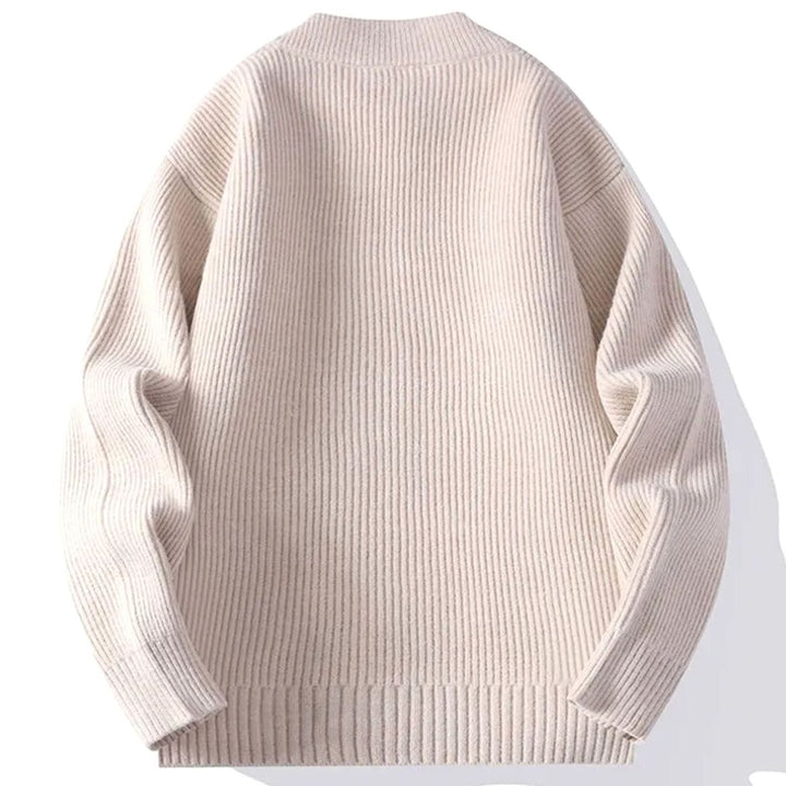 Men's Ribbed Knit Full-Zip Cardigan Jacket with Front Pockets