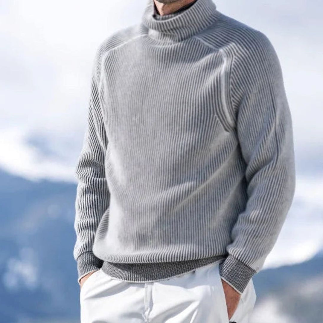 Men's Ribbed Knit Turtleneck Sweater Long Sleeve Pullover - Grey