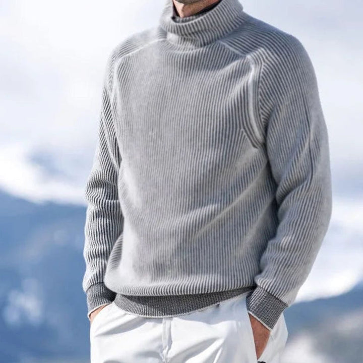 Men's Ribbed Knit Turtleneck Sweater Long Sleeve Pullover - Grey