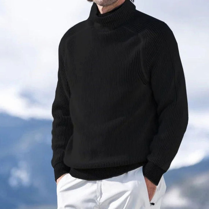 Men's Ribbed Knit Turtleneck Sweater Long Sleeve Pullover - Black
