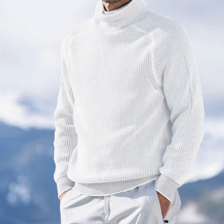 Men's Ribbed Knit Turtleneck Sweater Long Sleeve Pullover - White
