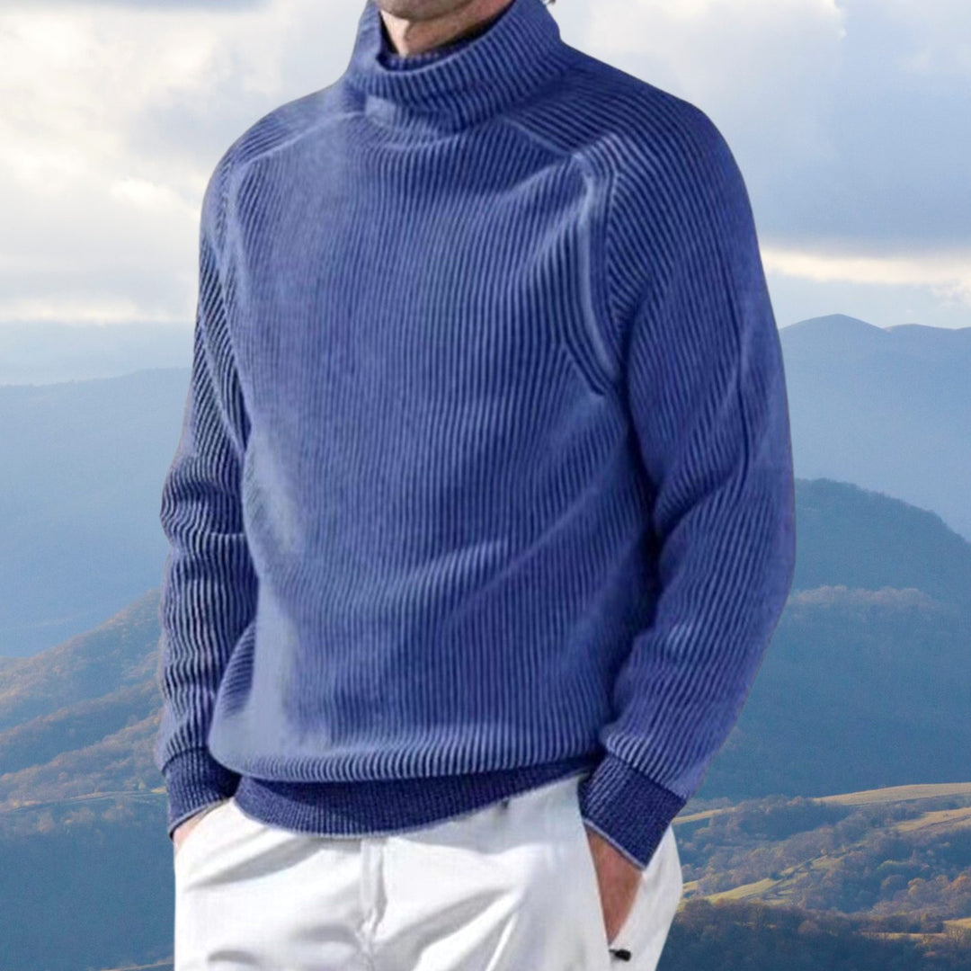 Men's Ribbed Knit Turtleneck Sweater Long Sleeve Pullover - Blue