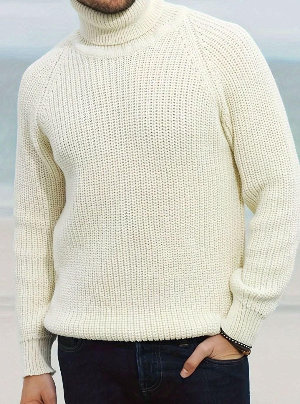 Men's Ribbed Knit Turtleneck Sweater Pullover