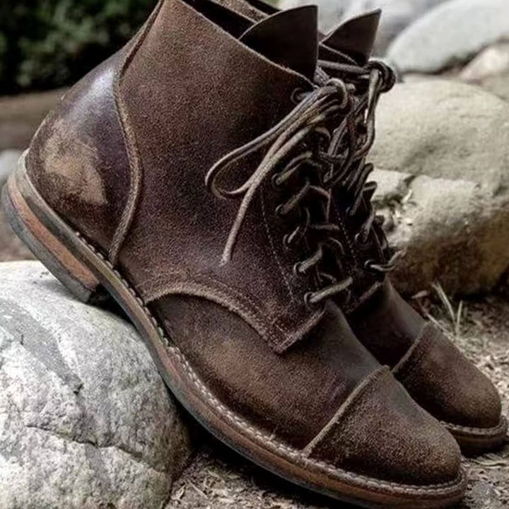 Men's Rugged Leather Lace-Up Boots Ankle Combat - Dark Brown