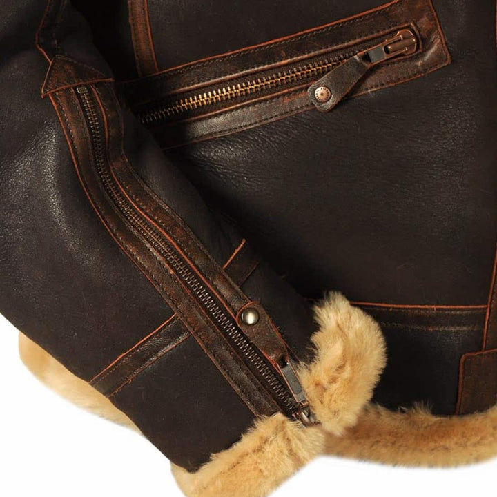 Men's Shearling-Lined Leather Aviator Bomber Jacket