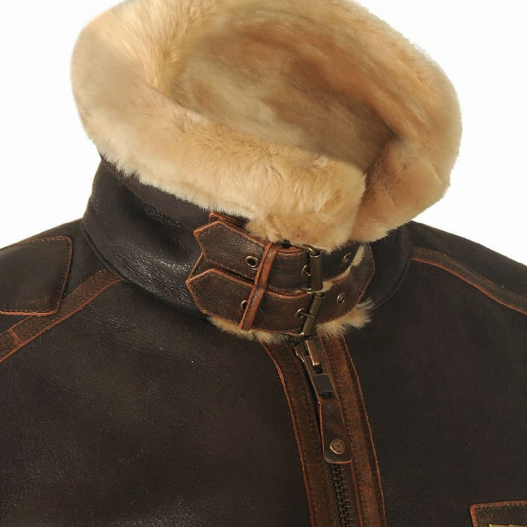 Men's Shearling-Lined Leather Aviator Bomber Jacket