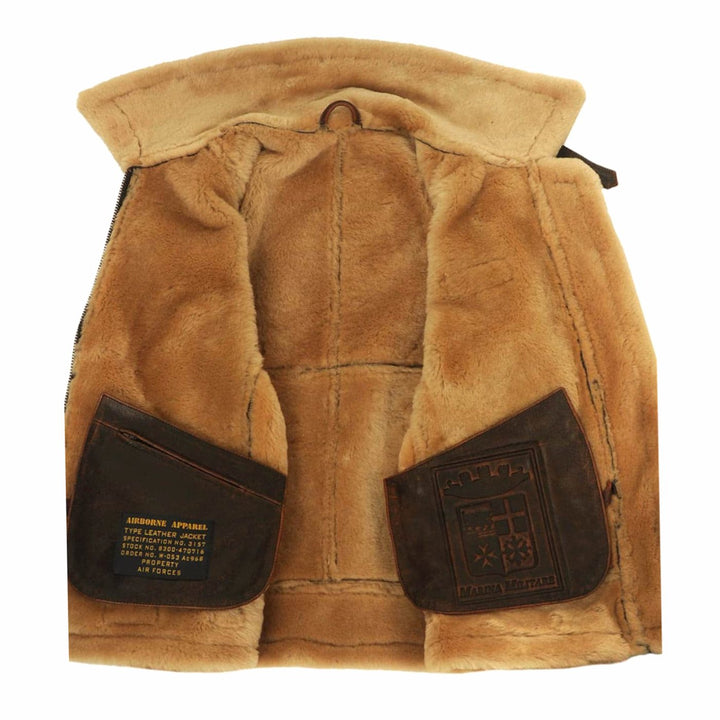 Men's Shearling-Lined Leather Aviator Bomber Jacket