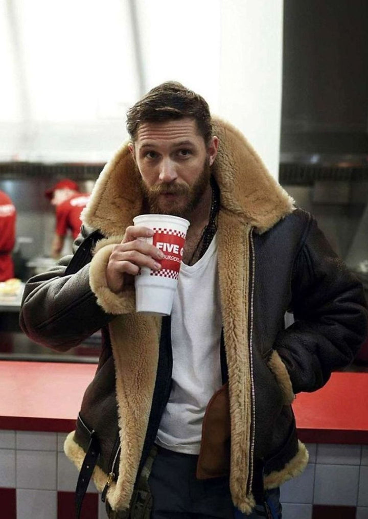 Men's Shearling-Lined Zip-Front Leather Aviator Jacket