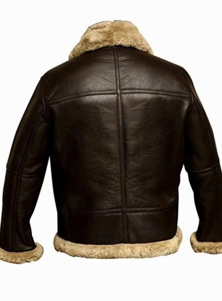 Men's Shearling-Lined Zip-Front Leather Aviator Jacket
