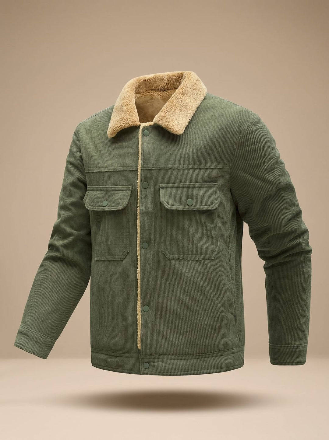 Men's Sherpa-Lined Corduroy Button-Front Jacket with Chest Pockets