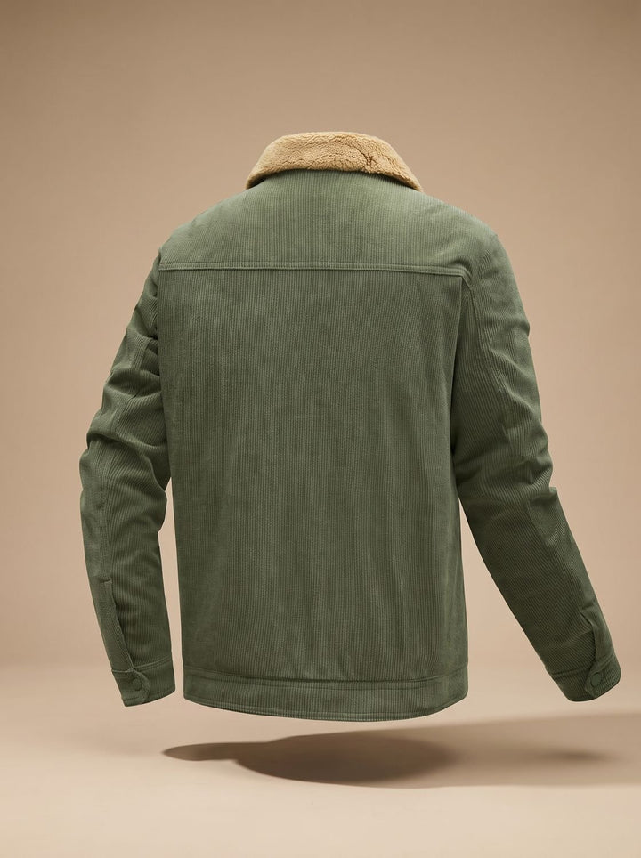 Men's Sherpa-Lined Corduroy Button-Front Jacket with Chest Pockets