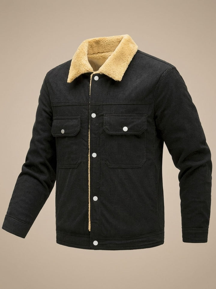 Men's Sherpa-Lined Corduroy Button-Front Jacket with Chest Pockets