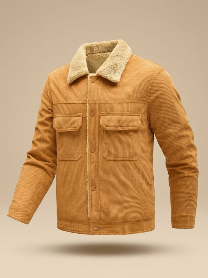 Men's Sherpa-Lined Corduroy Button-Front Jacket with Chest Pockets