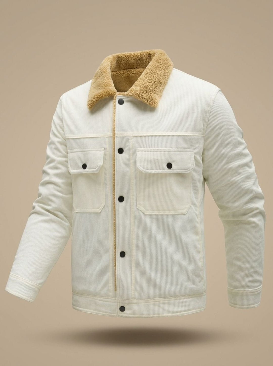 Men's Sherpa-Lined Corduroy Button-Front Jacket with Chest Pockets
