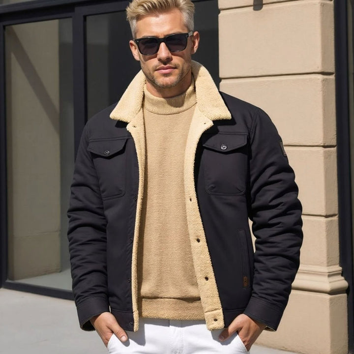 Men's Sherpa-Lined Fleece Casual Jacket Multi-Pocket Outdoor