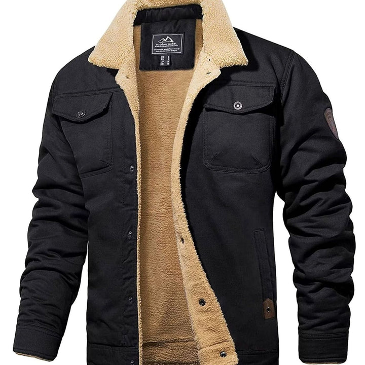 Men's Sherpa-Lined Fleece Military Winter Jacket - Black
