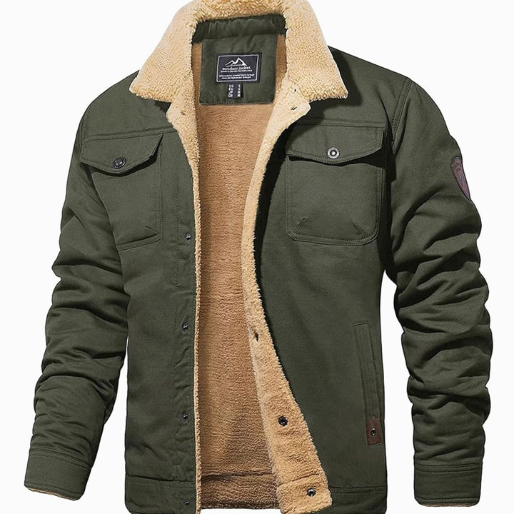 Men's Sherpa-Lined Fleece Military Winter Jacket - Army Green