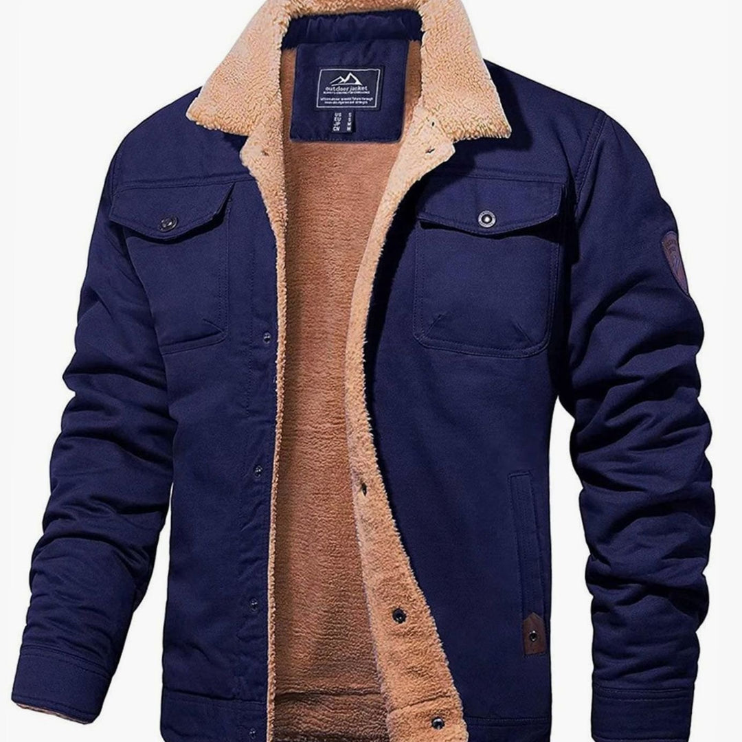 Men's Sherpa-Lined Fleece Military Winter Jacket - Navy Blue