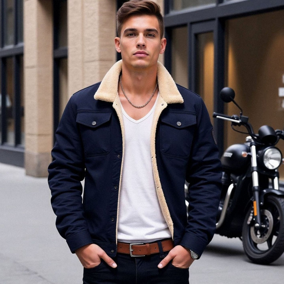 Men's Sherpa-Lined Fleece Military Winter Jacket