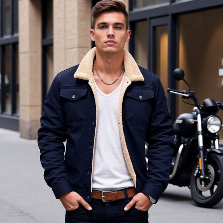 Men's Sherpa-Lined Fleece Military Winter Jacket