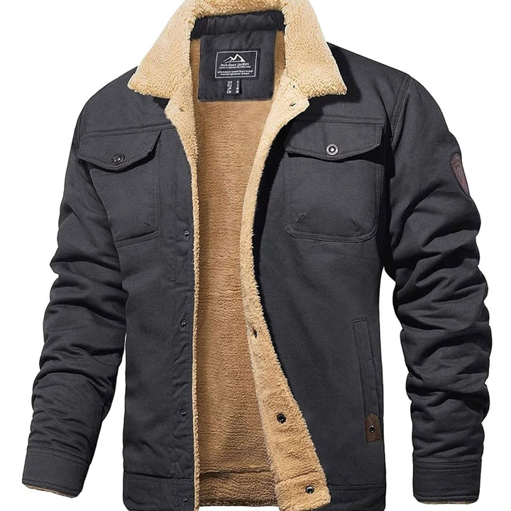 Men's Sherpa-Lined Fleece Military Winter Jacket - Dark Gray
