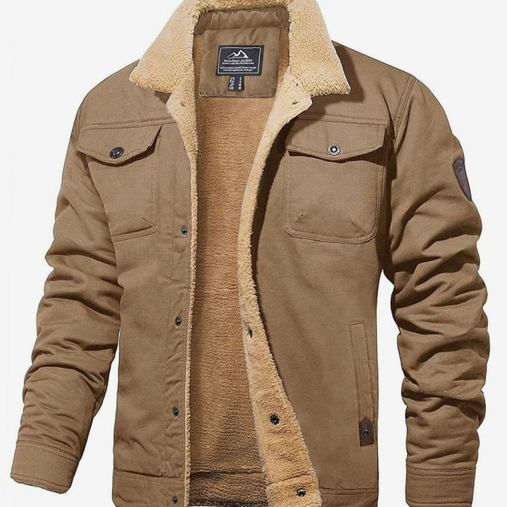Men's Sherpa-Lined Fleece Military Winter Jacket - Khaki
