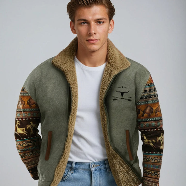 Men's Sherpa-Lined Tribal Print Full-Zip Winter Coat