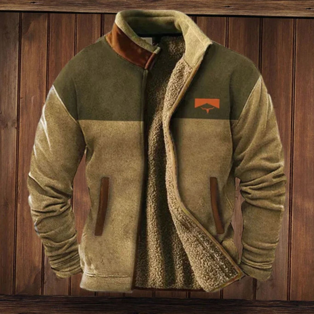 Men's Sherpa-Lined Tribal Print Full-Zip Winter Coat - Maroon
