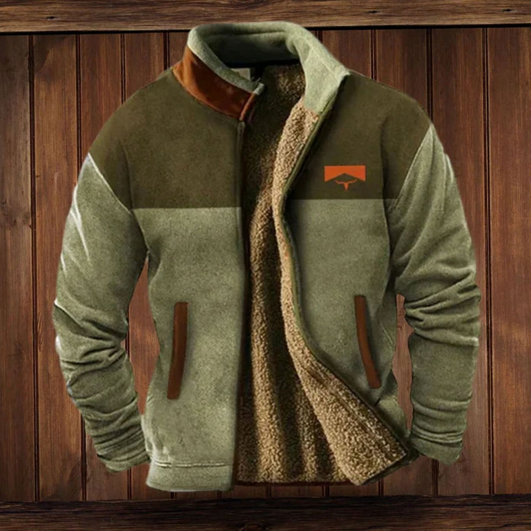 Men's Sherpa-Lined Tribal Print Full-Zip Winter Coat - Green
