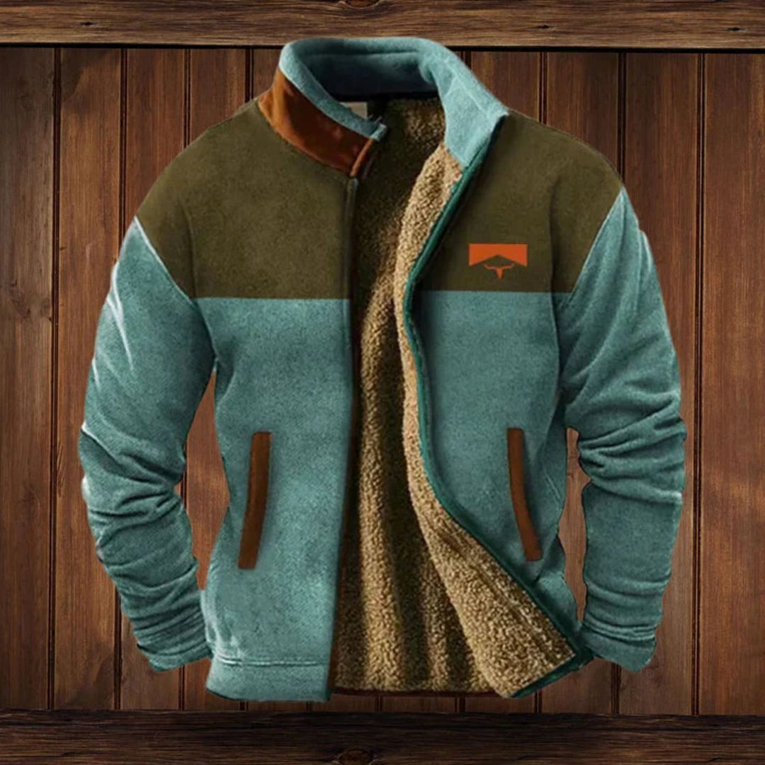 Men's Sherpa-Lined Tribal Print Full-Zip Winter Coat - Blue (Alt)