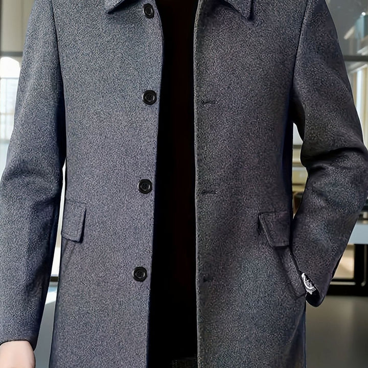 Men's Single-Breasted Wool Overcoat Classic Collar Relaxed Fit - Dark Gray