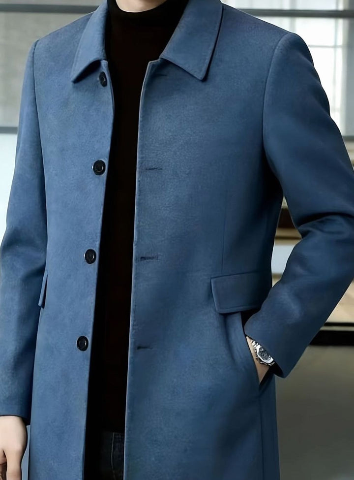 Men's Single-Breasted Wool Overcoat Classic Collar Relaxed Fit