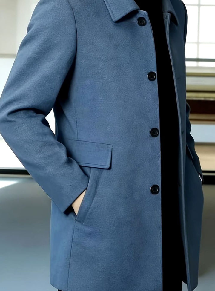 Men's Single-Breasted Wool Overcoat Classic Collar Relaxed Fit