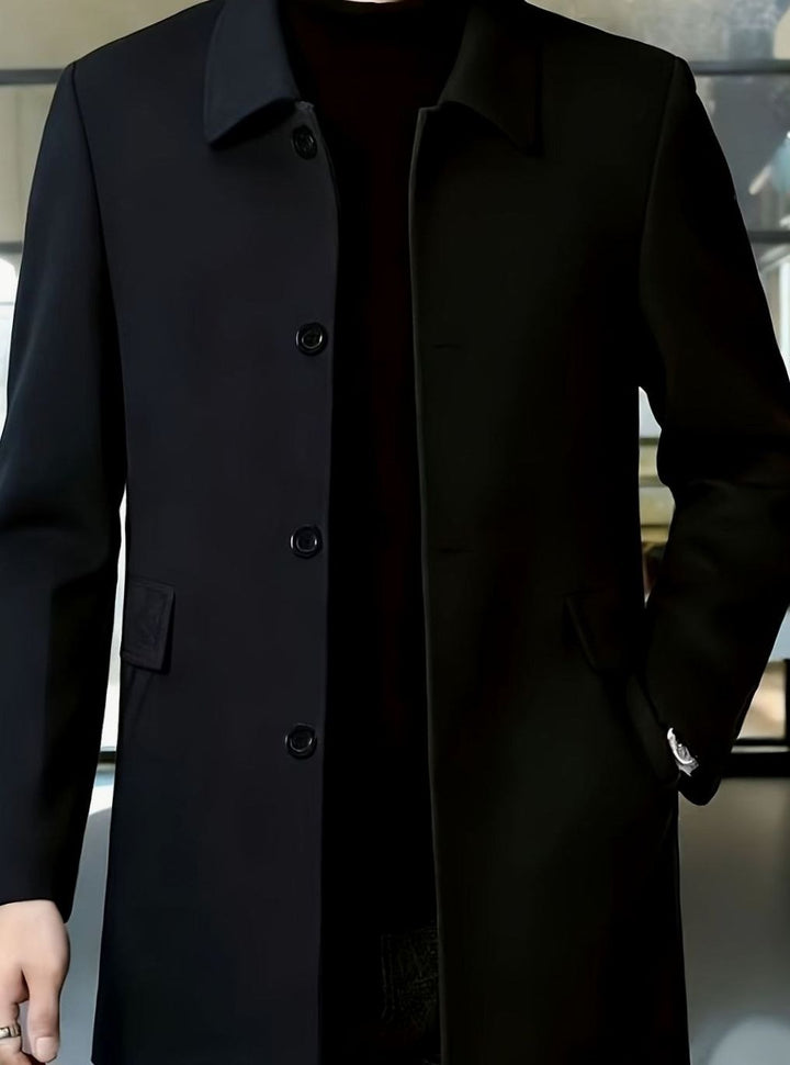 Men's Single-Breasted Wool Overcoat Classic Collar Relaxed Fit